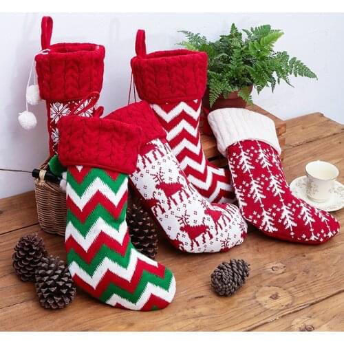 New Year Christmas Stocking Sack Xmas Gift Candy Bag Christmas Decorations For Home Knitted Sock Christmas Tree Decor
