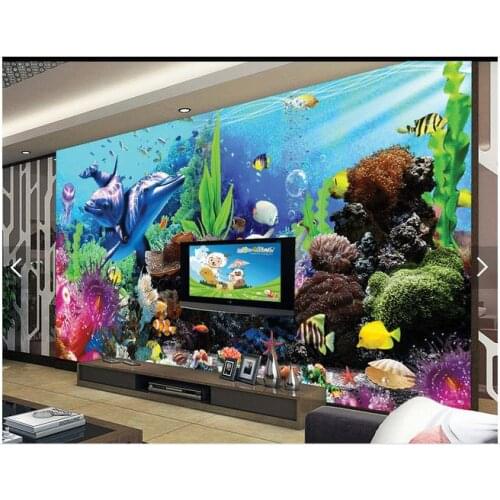 Custom 3d photo wallpaper 3d wall murals wallpaper Sea Aquarium 3D stereo TV backdrop of tropical fish 3d living room wallpaper