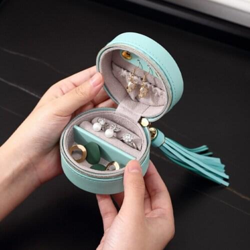 Travel Portable Earrings Storage Box Waterproof Leather Rings Jewelry Box with Tassels Women Ladies Girls Ear studs Holders 2021
