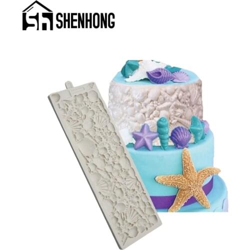 SHENHONG Conch Seashell Paste Sugar Craft Silicone Fondant Cake Mold Birthday Wedding Pastry Border Decorating Mould Baking Tool