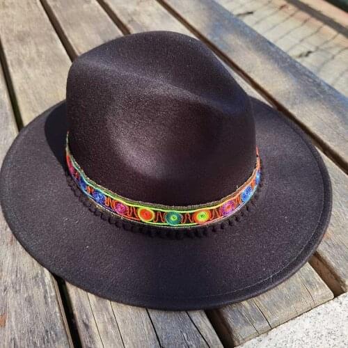 2021 Spring New Elegant Women Hat Imitation Wool Felt Metal Bull Head Decoration Sombrero Women Hats