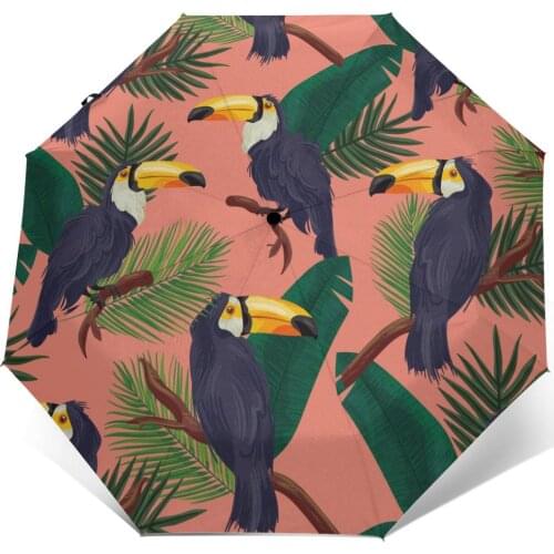 Wind Resistant Fully-Automatic Umbrella Tropical Summer Birds Rain 3 Folding Parasol Travel Car Umbrella