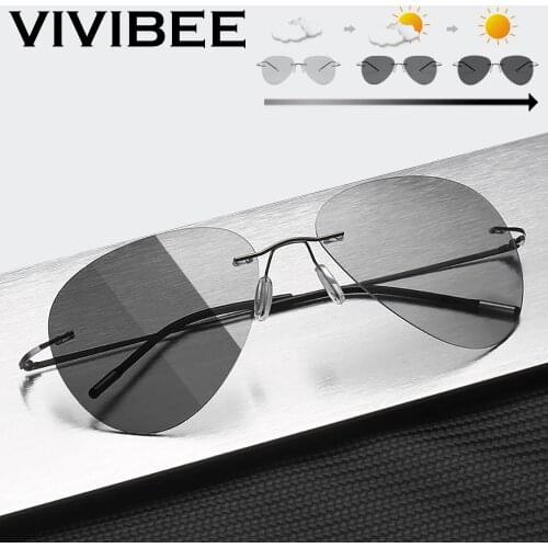 VIVIBEE Polarized Photochromic Men Pilot Sunglasses Women Aviation Titanium Sun Glasses 52mm Light weight Color Change Goggles
