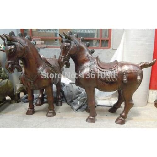 Xd 001062 40" China A pair Huge Red Bronze Copper carved animal horses Statues sculpture