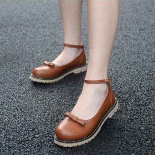 Japanese vintage college women shoes retro round head bowknot ankle strap lolita shoes kawaii girl jk uniform cosplay sho