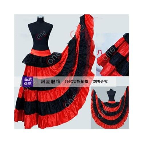 Freeship black and red 720 degree spanish carnival dance elastic waist skirt/stage performance skirt/belle/ballroom