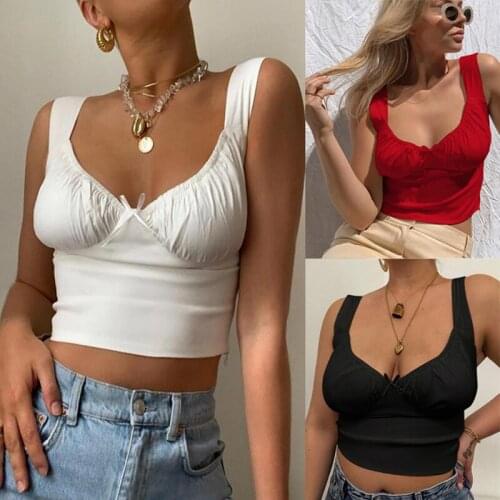 Women Summer Crop Tops Lady Girls Summer White Ruched Tanks Bow Slim Camis Ladies Wide Strap Tees Skinny Femme Camisole S M L