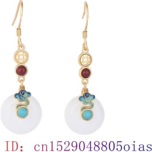 White Jade Doughnut Earrings Natural Fashion Charm Jewelry Chalcedony Women Crystal 925 Silver Gemstone Amulet Agate Gifts