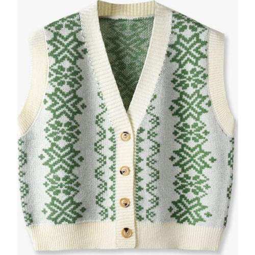 2021 Autumn Winter Sweater Vest Women Vintage V Neck Single-breasted Knitted Vest for Women Sleeveless Jacket gilet femme