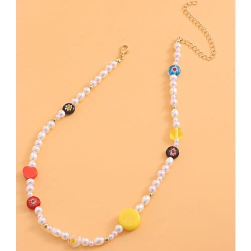 Colorful Bead Pearl Necklace Flowers Heart Strand Beaded Choker Gift For Women Cute Pendant Jewelry 2021 New Trend Party
