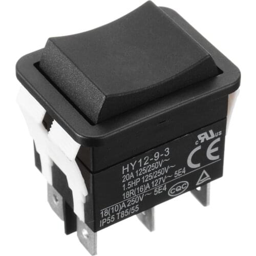 1PC 6 Pins 18/20A 125/250V Black Button Rocker Switch ON OFF ON AC Mini Rocker Power Switches HY12-9-3 Model