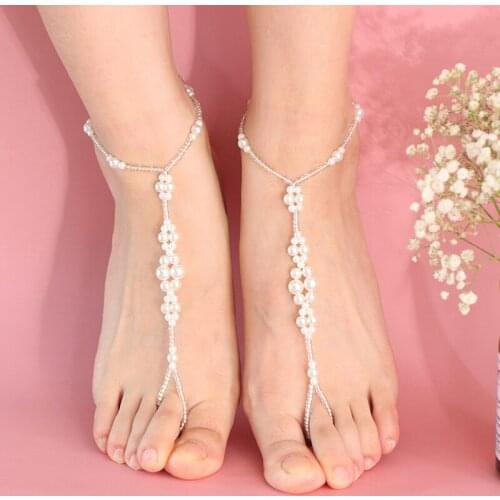 1PC Bohemian Crystal Pearl Ankle Foot Bracelet Anklets for Women Boho Leg Bracelet Female Summer Sandal Barefoot Jewelry