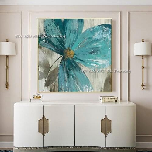 100% Hand Painted Abstract Art Blue Flower Oil Painting Canvas Art Wall Painting For Living Room wall pictures Home Decoration