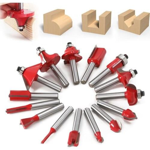 15pcs 1/4'' Woodworking Milling Cutter Milling Cutter Router Bits Set Tungsten Carbide Tools Combination Flower Cutter Accessory