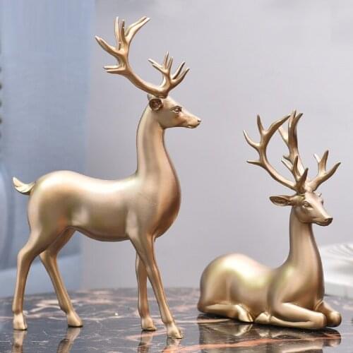 2PCS/SET AMERICAN CREATIVE DEER ART SCULPTURE ANIMAL STATUE RESIN CRAFT LIVING ROOM TV CABINET DECORATIONS FOR HOME R3512