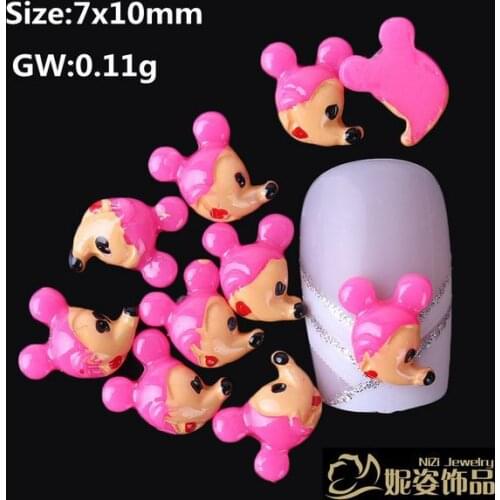 200pcs/ lot 7x10mm resin Mickey head nail art decorations flatback for nail art