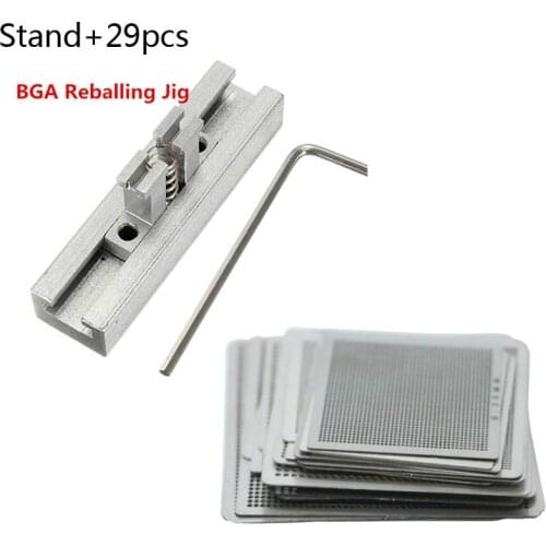 29Pcs Directly Heat BGA Reball Reballing Net Universal Stencils Template Set Kit Silver Steel Welding Fluxes with stand