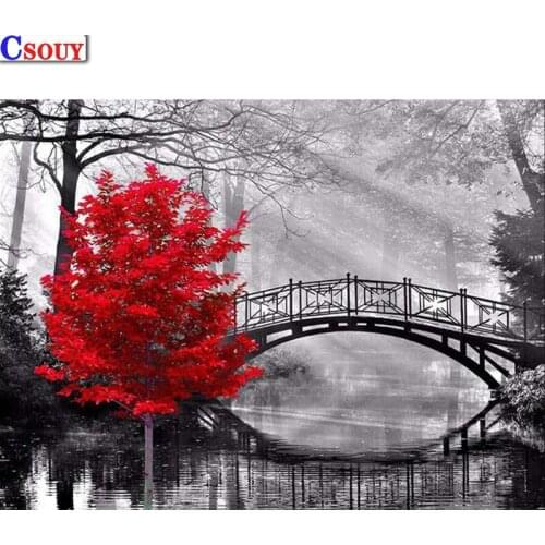 Diy Diamond Embroidery Maple Leaf Bridge Diamond Mosaic Drawing Full Square Round Drill Diamond Painting Cross Stitch Home Decor