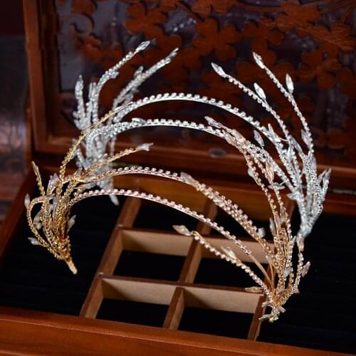 Baroque Crystal Rhinestone Pearls Tassel Leaf Hairband Women Bridal Wedding Tiara Hair Accessories Crown Hairwear Jewelry