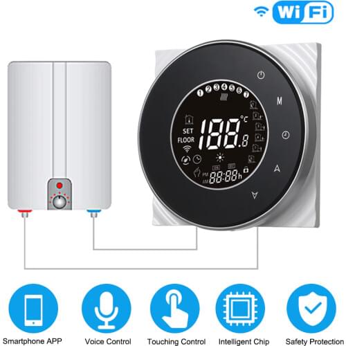 BHT-6000-GCLW Water/Gas Boiler Thermostat Backlight WIFI Weekly Programmable LCD Touch Screen Works with Alexa Google home