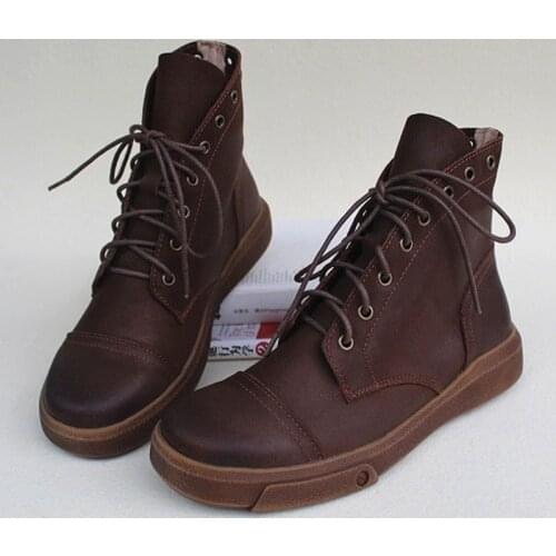 Women Ankle Boots Genuine Leather Lace up Ladies Boots Female Autumn Winter Shoes Fashion Cowboy Boots (9741)