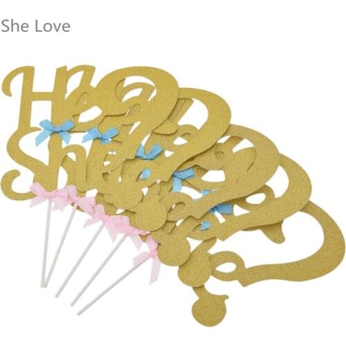 Chzimade 5 Pcs He or She Cake Topper Unique Cupcake Wrapper Wedding Party Birthday Decor