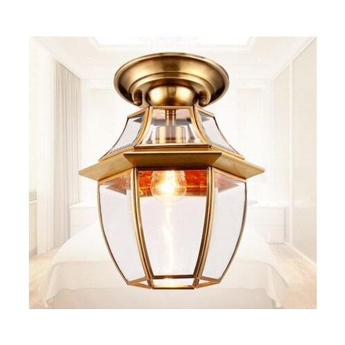 European hexagonal copper&crystal glass Ceiling Lights Handwork soldering E27 LED lamp light for porch&pavilion&stairs BRSXDD007