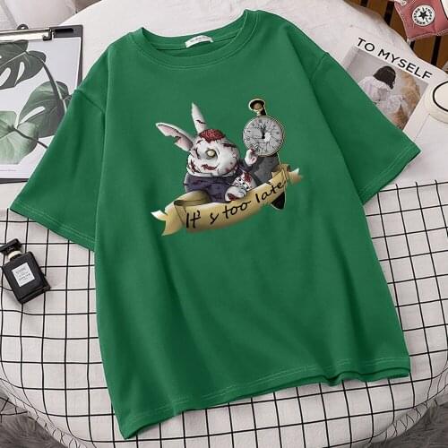 The White Zombie Rabbit Male Tshirt Holding Pocket Watch Tees Cartoon Image Print Men Shirts Famous Brand Mens T-Shirts