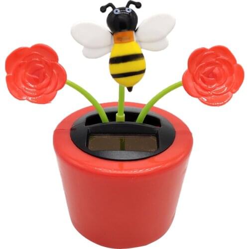 Swing Plant Doll Solar Powered Flower Pot Rose Honeybee Kids Toy