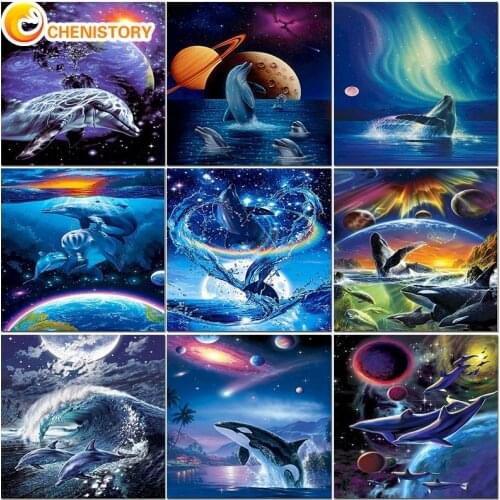 CHENISTORY Planet Dolphins Scenery Pictures By Number Kits Home Decoration Painting By Number Landscape HandPainted Art Gift