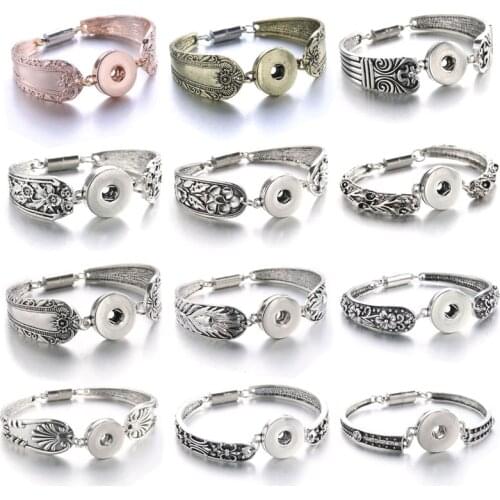 Wholesale Snaps Jewelry Rose Gold 18mm Snap Buttons Bracelet Flowers Magnetic Snap Bracelets for Women Men