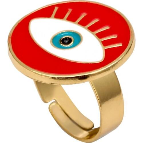 Red Heart Evil Eye Ring Gold Color punk Wedding Party Dropping Oil Ring Adjustable Gifts for Women Girls Fashion Jewelry gift