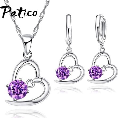 Heart 925 Sterling Silver Jewelry sets Women Love CZ Pendant Necklace Hoop Earring Set For Wedding Top Quality Wholesale