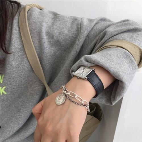 Korean version of S925 sterling silver custom bracelet female in niche heavy industry chain retro portrait OT buckle bracelet