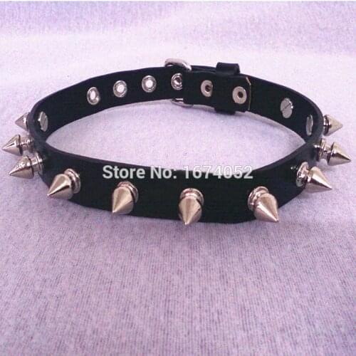 Handmade Handcrafted Leather Choker Plain Spiked Studded Collar Buckle Belt Punk Cosplay Necklace