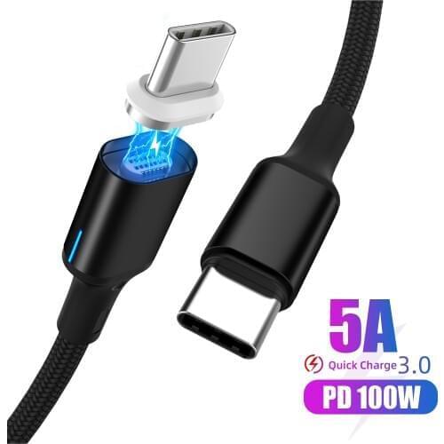 Magnetic USB C Cable 100W PD Quick Charge 4.0 Type C to Type C Cable for Samsung for MacBook 5A Fast Charger Data Transfer Cable