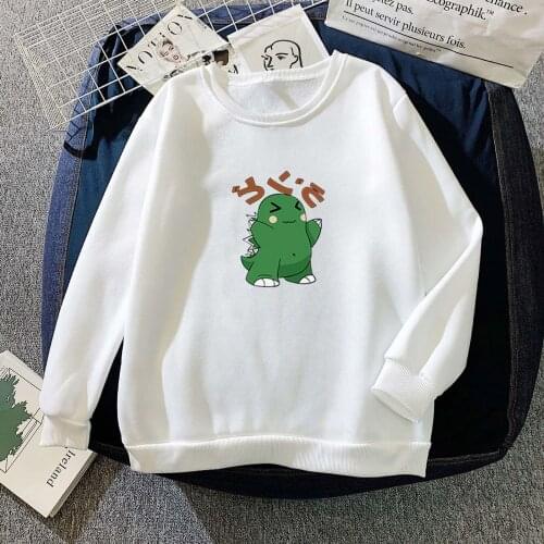 Little Dinosaur Prints Lovely Oversize Ladies Pullovers Warm Hooded Womens Print Long-sleeved Sweatshirt Casual Blouse Pullover