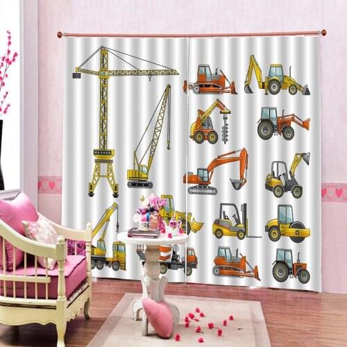 Mini Diecast Plastic Lovely Construction Vehicle Engineering Cars Excavator Model Toys Curtain For Children Boys room Drapes Set
