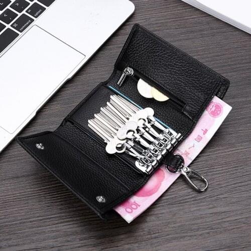 New Multifunctional Three Fold Key Holder Organizer Genuine Leather Men Key Wallet Business Keychain Wallet For Women Key Bag 45