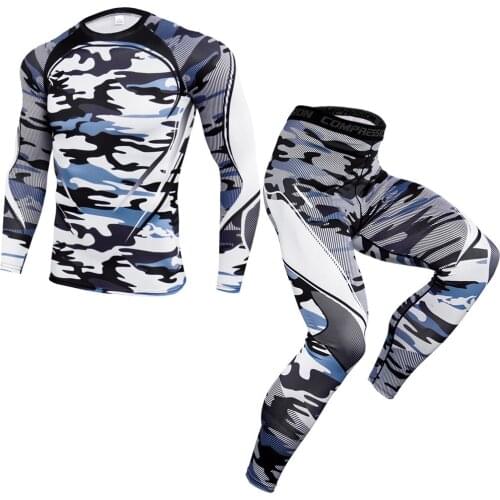 2-piece/Set Mens Compression Running Long Sleeve T-Shirts And Training Long Pants. Quick Dry Baselayer Cycling Set
