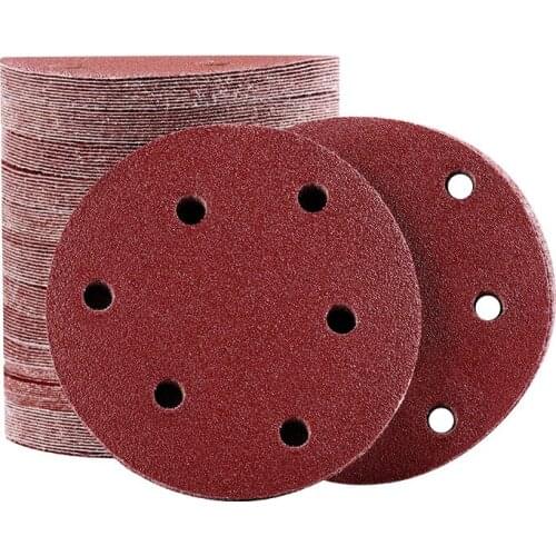 6holes 100pcs 125mm 5" Abrasive Sandpaper Sanding Disc Hook & Loop Sand Paper Grits 60 ~ 1500 for Sander Power Tools Accessories