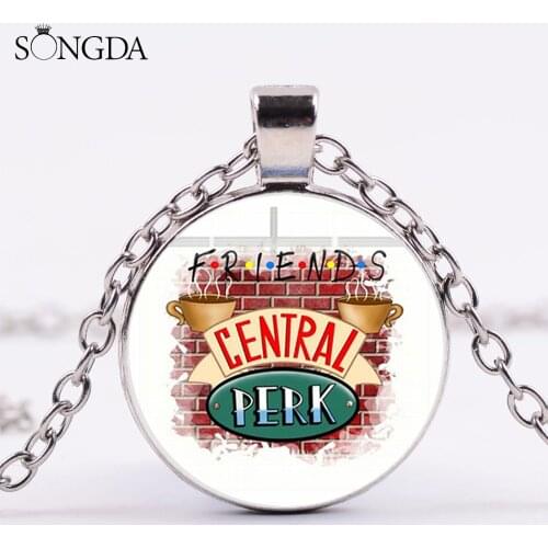 Newest Friends TV Show Necklace Central Perk Coffee Time Cartoon Glass Gem Pendant 25th Anniversary Jewelry Gift For Fans