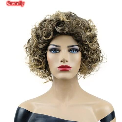 Onemily Short Curly Synthetic Layered Women Daily Wig Shaggy Hairstyle Natural Hair