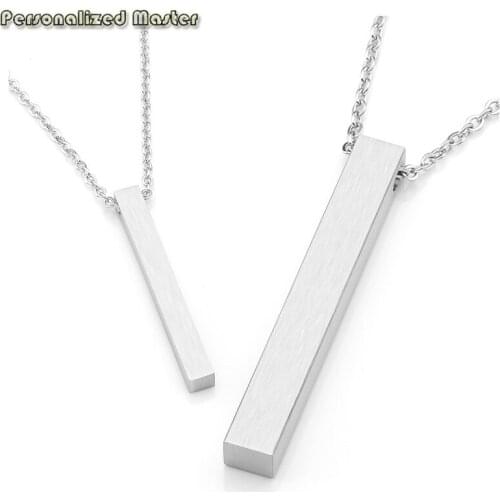 Personalized Master Engraved Initial Name Stainless Steel Square Stick Vertical Cuboid Bar Pendant Necklaces for Couples gift