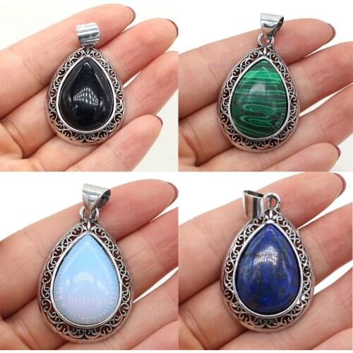 Natural Stone Agates Pendants Lapis lazuli Antique Silver Color Red Crystal for Pendant Necklace Jewelry Making Supplies