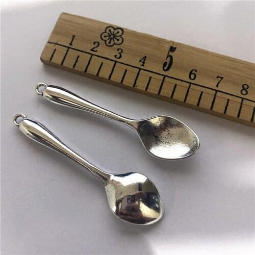 6pcs 66x17mm Spoon Dangle Charms Pendants Antique Silver Tone Jewelry Making DIY Bracelet Necklace Handmade Craft Accessories