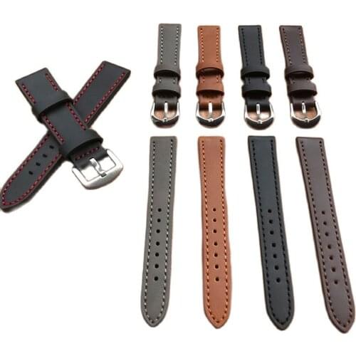 14mm 16mm Watchband Genuine Leather Straps Strap With Stainless Steel Buckle For Women Men Wrist Belt Watch Accessories 2021 New