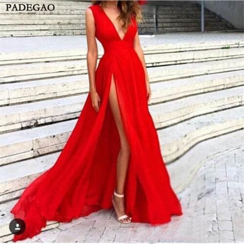 Sexy Red Simple Evening Dress A-Line Long Prom Dresses Deep V-Neck Side Split Evening Dresses Custom Made Vestido de noche
