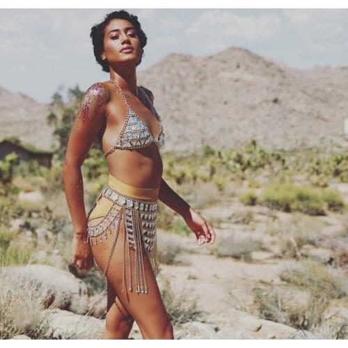 Sexy Women Trendy seaside beach sex appeal accessories shiny crystal jewelry bra body waist Chain suit