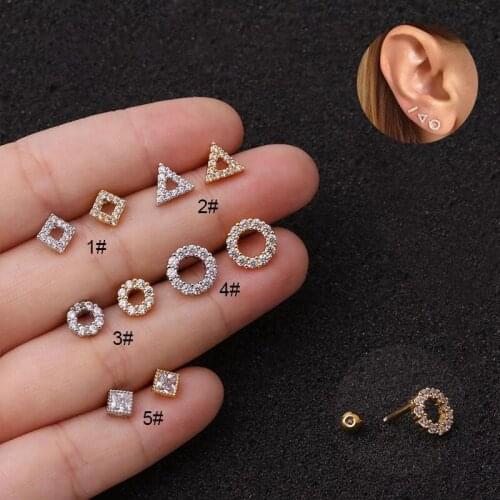 1pc Fashion Geometric Stud Earring Stainless Steel Jewelry Body Piercing Crystal Stud Earring Gift for Women BE0006